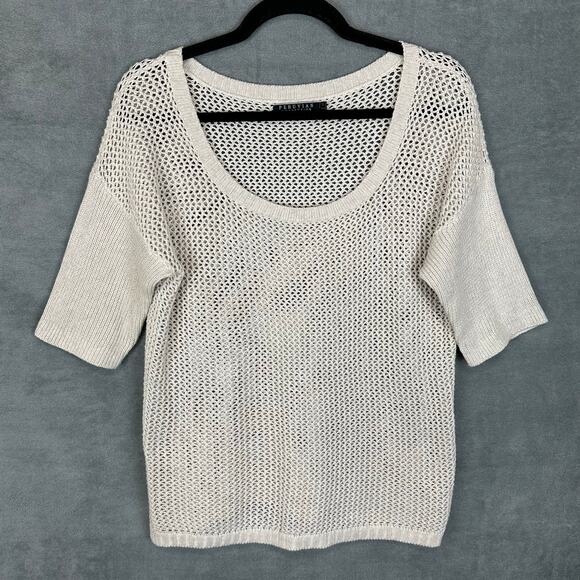 Peruvian Connection Sweater Women Small Cream Open Knit Short Sleeve Boho Beachy - Picture 1 of 11